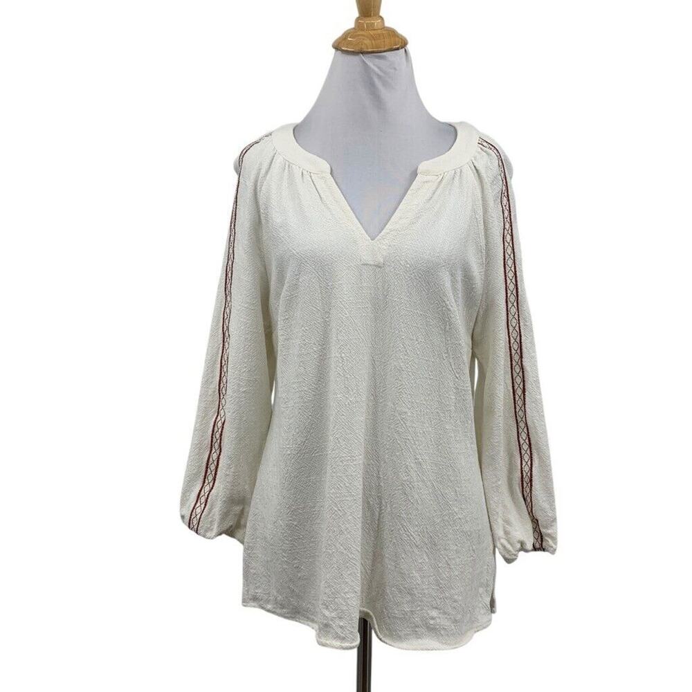 Soft Surroundings Top Womens S Small White Mirage Linen Blend Embroidered Notch